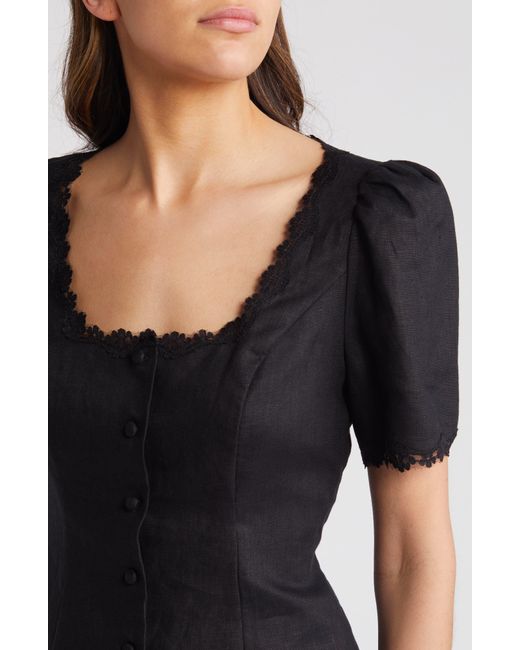 Reformation Black Anabella Linen Button-up Top