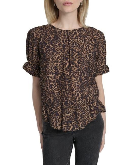 DKNY Black Abstract Zebra Print Voile Top