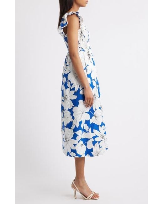 Anne Klein Smocked Ruffle Sundress in Blue | Lyst