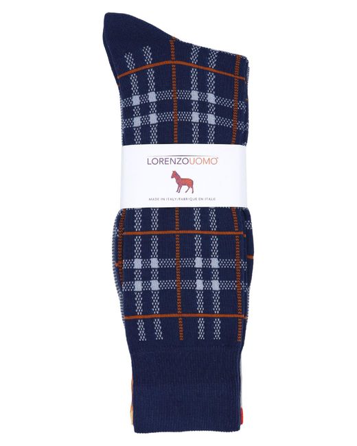 Lorenzo Uomo Blue 3-pack Assorted Plaid Cotton Blend Dress Socks for men