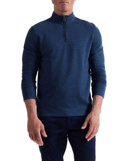 Bugatchi Blue Houndstooth Patern Quarter Zip Top for men