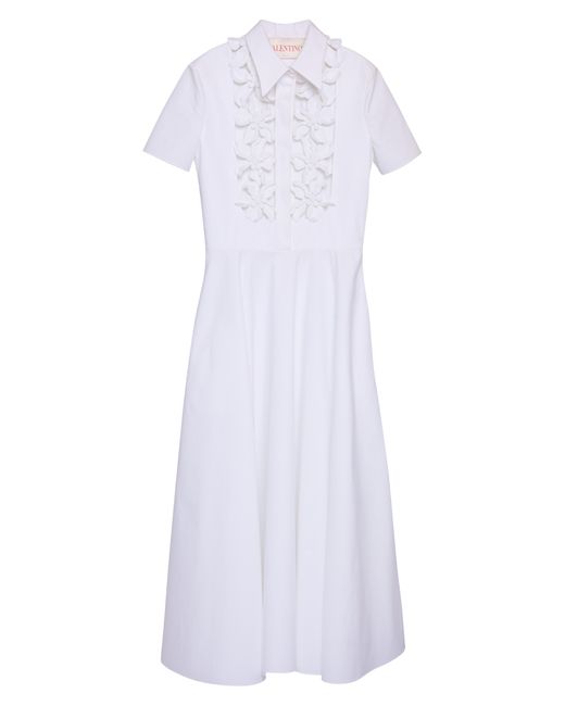 Valentino Garavani White Floral Appliqué Cotton Poplin Shirtdress
