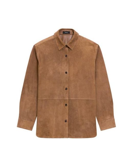 Theory Brown Classic Boxy Fit Suede Shirt Jacket