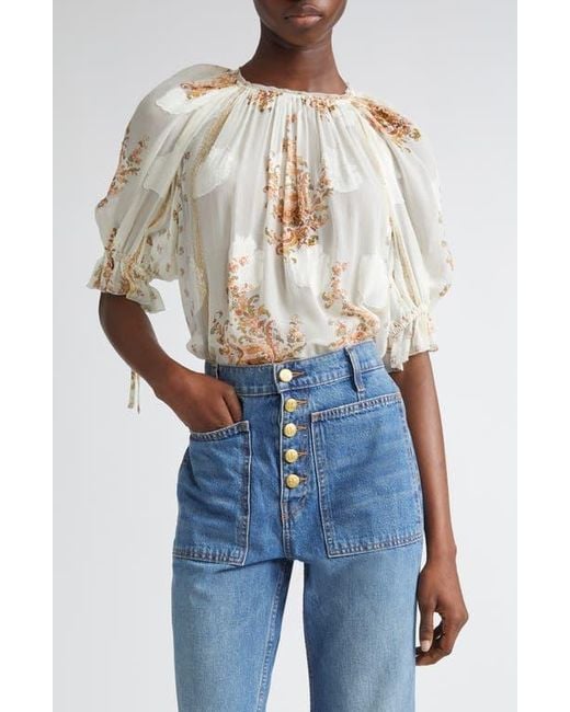 Ulla Johnson Blue Pippa Floral Silk Blend Top