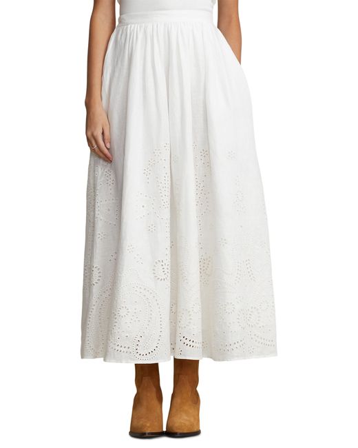 Polo Ralph Lauren Alani Embroidered Eyelet Linen A-line Skirt in White ...
