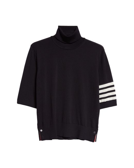 Thom Browne Black 4-bar Short Sleeve Stretch Merino Wool Turtleneck Sweater