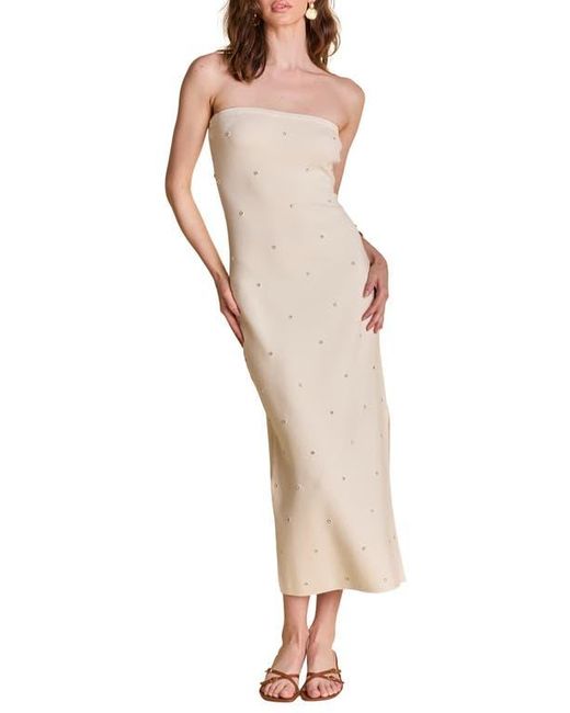 Endless Rose Natural Embellished Strapless Knit Midi Dress
