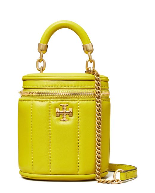 Tory Burch Yellow Mini Kira Quilted Leather Vanity Case
