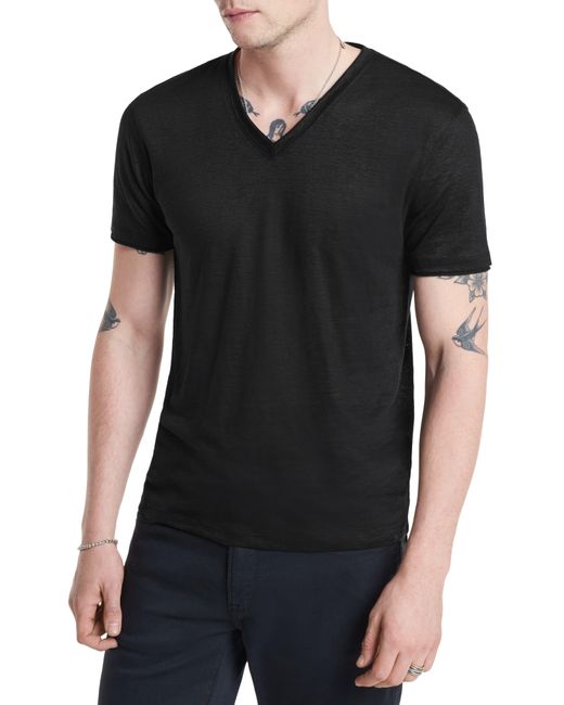 John Varvatos Black Astor Regular Fit Slub V-neck T-shirt for men