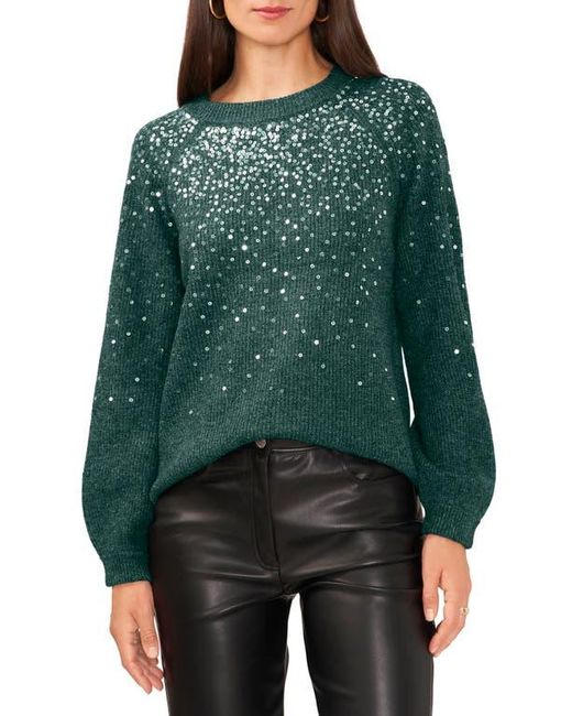Vince Camuto Green Sequin Crewneck Sweater