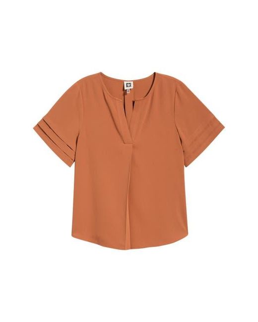 Anne Klein Orange Pleated Split Neck Top