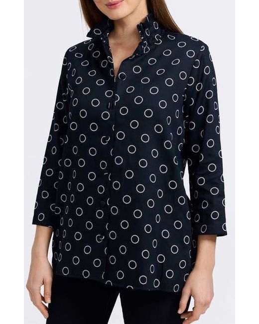 Foxcroft Black Carolina Circle Print Cotton Button-Up Shirt