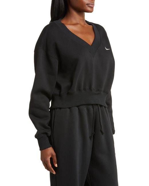 Nike Black Sportswear Phoenix Fleece V-neck Crop Sweatshirt