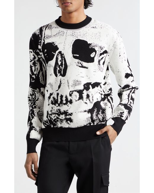 Alexander McQueen Black Fold Skull Jacquard Crewneck Sweater for men