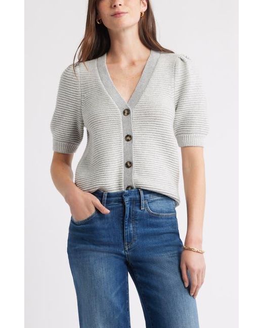 Caslon Gray Links Puff Sleeve Wool Blend Cardigan