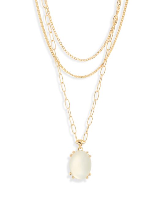 Nordstrom White Jade Glass Pendant 3-tier Layered Necklace