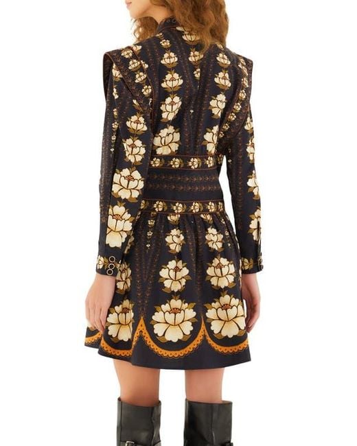 Farm Rio Brown Floral Long Sleeve Cotton Dress