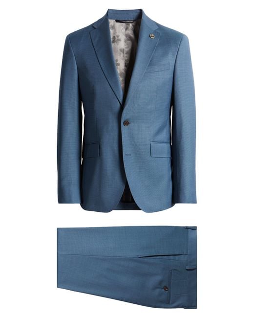 Ted Baker Ron Extra Slim Fit Blue Textured Wool Suit for men