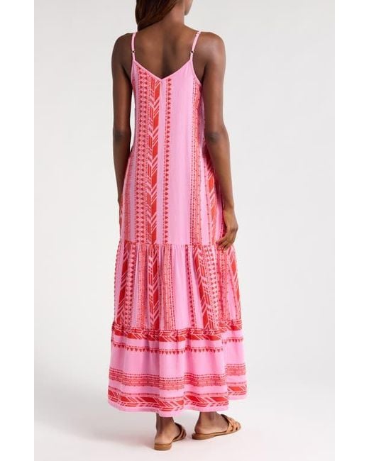 Elan Pink Embroidered Tiered Cotton Blend Cover-Up Maxi Dress