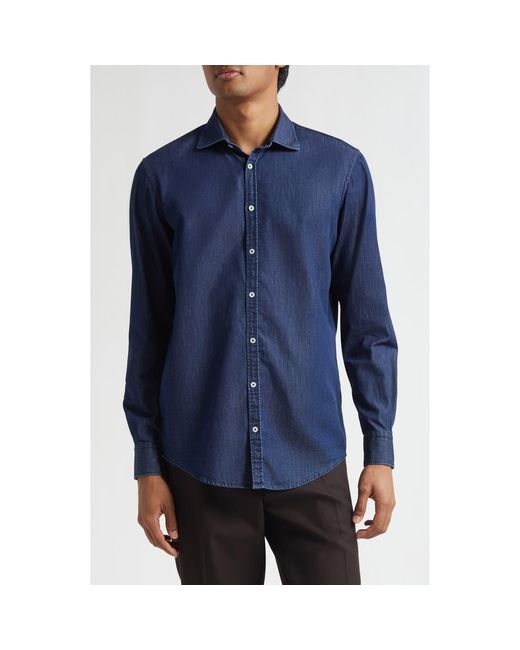 Massimo Alba Blue Canary Classic Fit Cotton Denim Button-Up Shirt for men