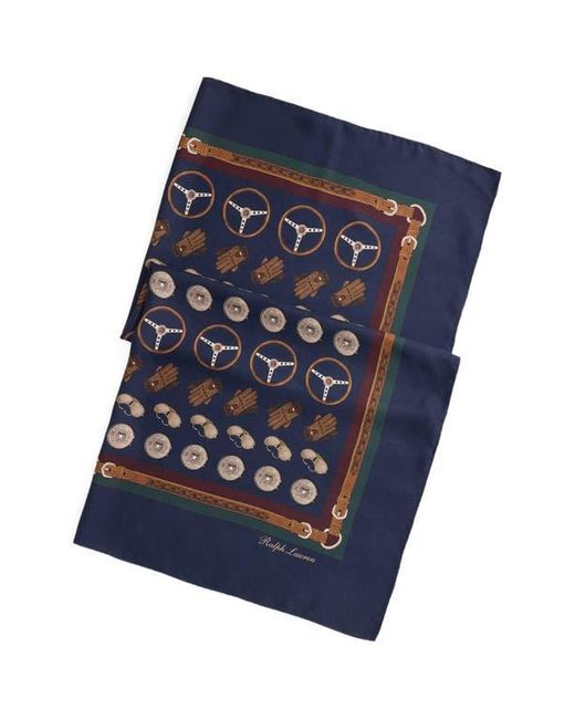 Ralph Lauren Blue Automotive Scenic Square Silk Scarf for men