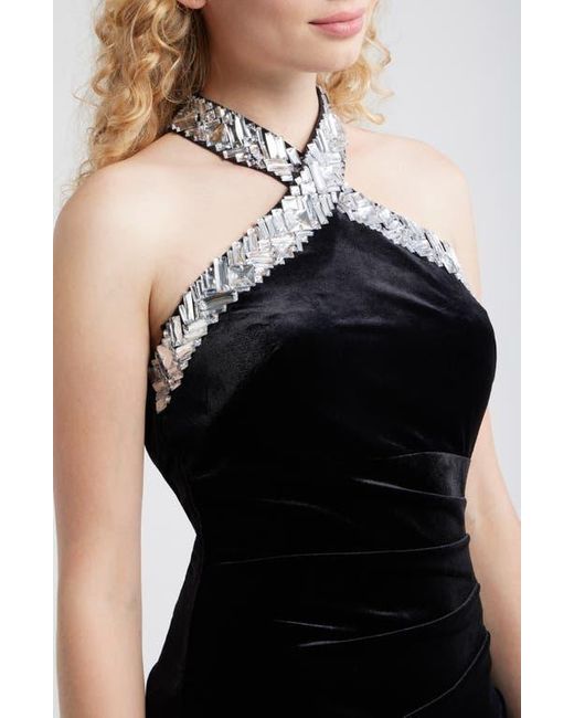 Eliza J Black Rhinestone Detail Velvet Sheath Gown
