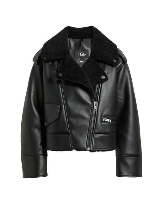 50着限定　fuga Mouton leather fur jacket 00 UGG Finnian Oversize Faux Leather & Luxefluff Moto Jacket in Black