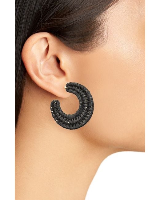 Nordstrom Black Woven Raffia Hoop Earrings