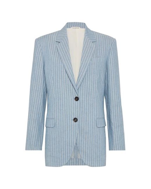 Brunello Cucinelli Blue Twill Blazer With Monili