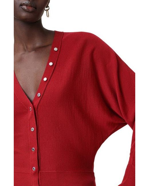 AllSaints Red Honor V Merino Wool Cardigan