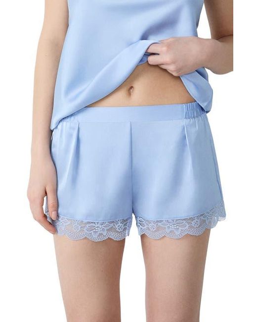 Etam Blue Desire Lace Trim Satin Tap Shorts