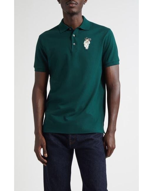Ralph Lauren Green Embroidered Polo Bear Cotton & Cashmere Piqué Polo for men