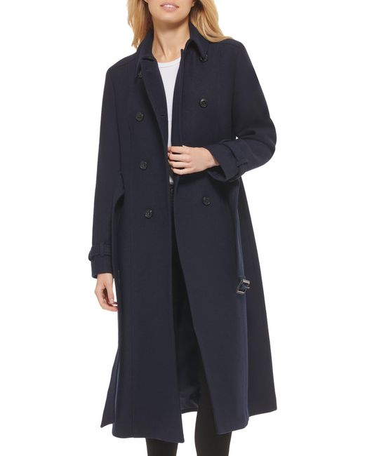 Cole Haan Flared Belted Wool Blend Trench Coat in Blue Lyst
