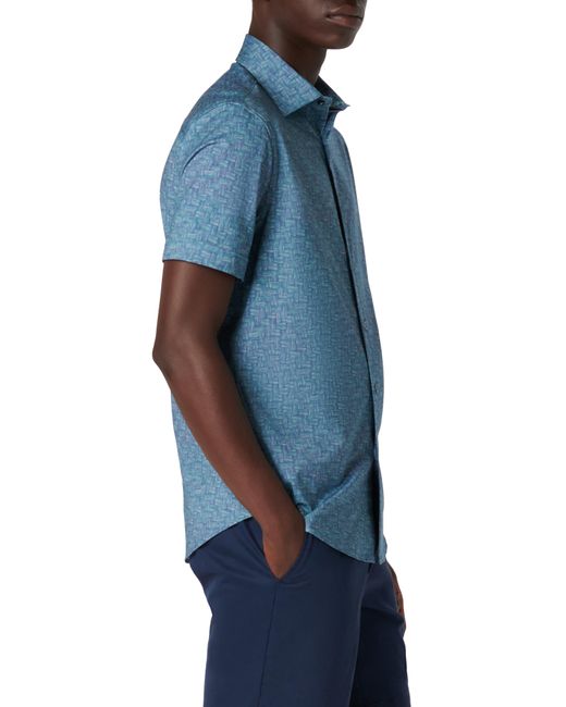 Bugatchi Blue Miles Ooohcotton Woven Print Short Sleeve Button-up Shirt for men