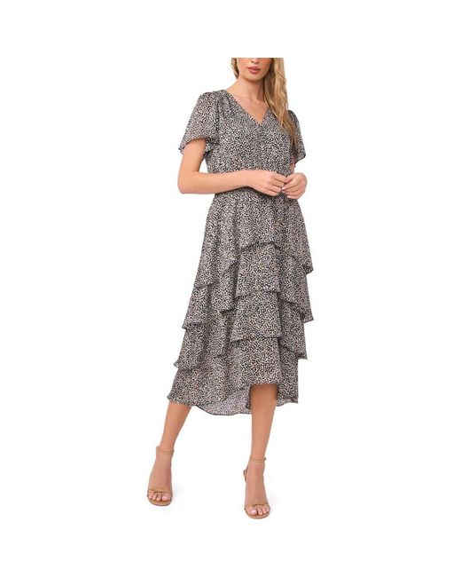 sachin and babi light blue dress Plus Butterfly Sleeve Swiss Dot Split Thigh Chiffon Dress Yellow / 2XL