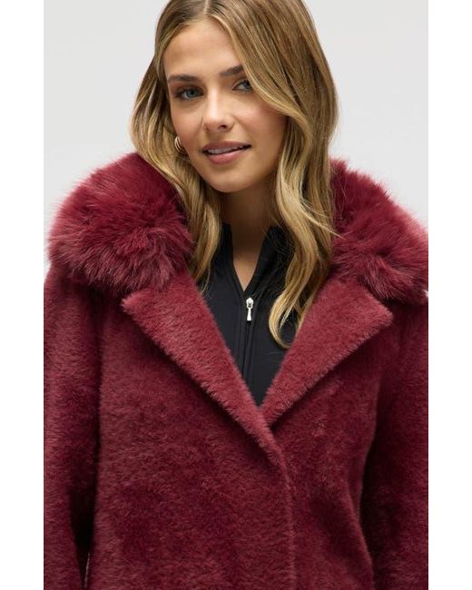 NVLT Red Faux Fur Trim Longline Sweater Coat