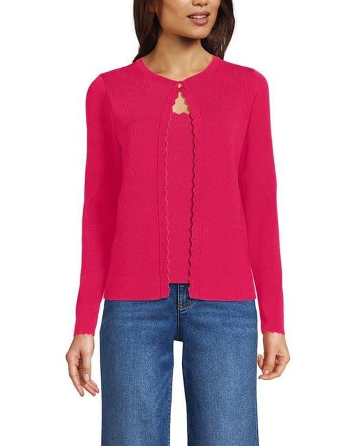 Lands' End Women's Red Blend Scallop Edge Fitted Cardigan Sweater