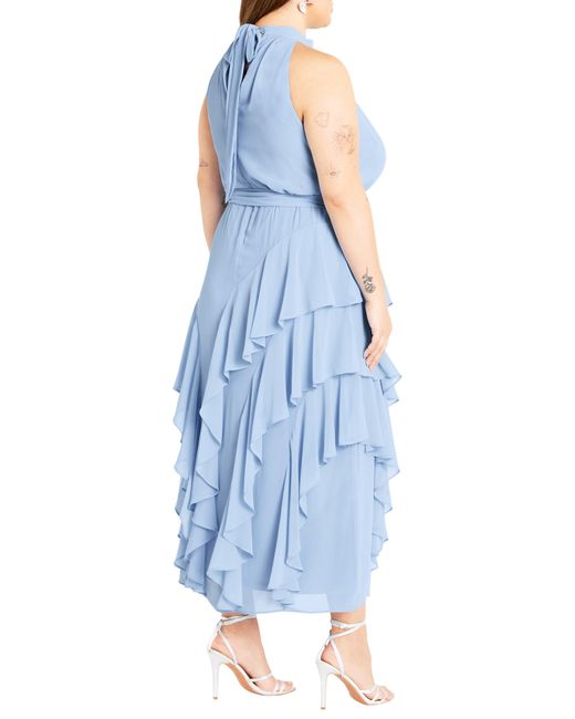 City Chic Blue Mandy Ruffle Sleeveless Dress