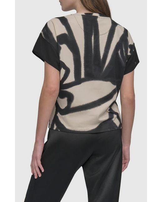 DKNY Black Print Cotton Blend Top