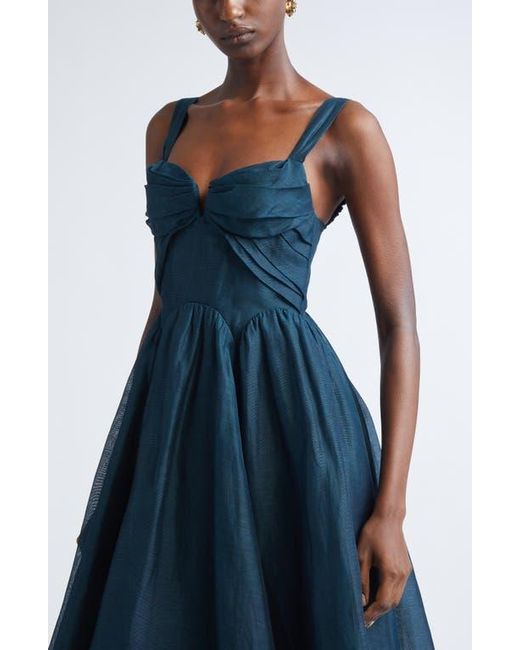 Zimmermann Rebellion Draped Linen & Silk Fit & Flare Midi Dress in Blue | Lyst Zimmermann Rebellion Draped Linen & Silk Fit & Flare Midi Dress in Blue | Lyst
