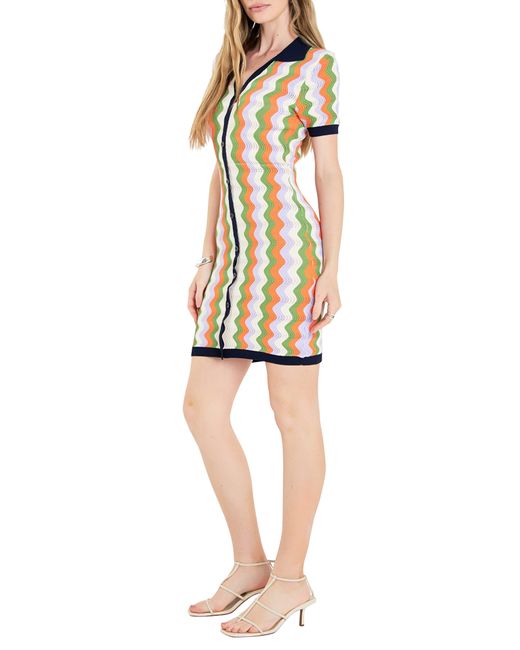 English Factory Multicolor Wavy Stripe Short Sleeve Sweater Dress