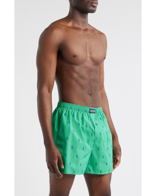 Polo Ralph Lauren Green Polo Player Logo Print Woven Cotton Boxers for men