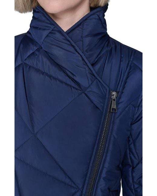 Karl Lagerfeld Blue Quilted Asymmetric Midi Coat