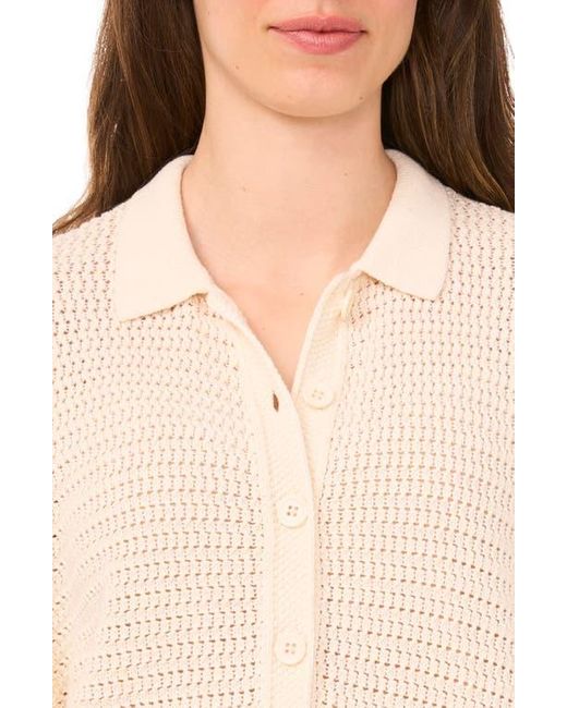 Halogen® Blue Open Stitch Button-Up Polo Sweater