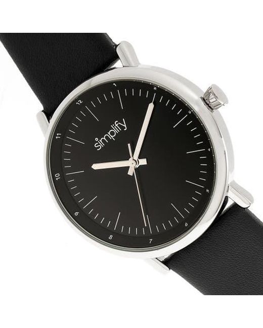 Simplify Black The 6200 Leather-Strap Watch for men