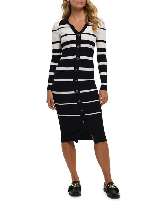 River Island Black Long Sleeve Rib Midi Sweater Dress