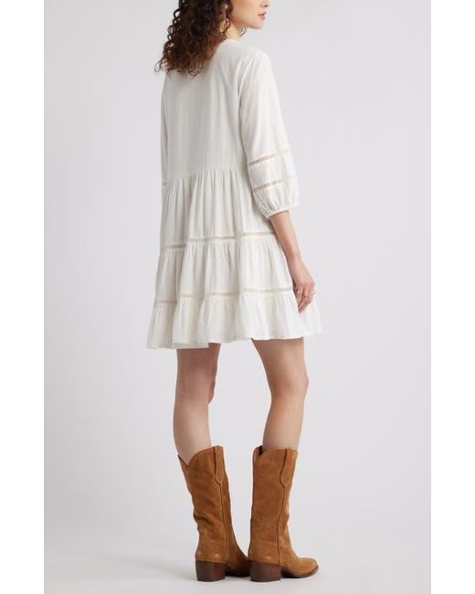Treasure & Bond White Ladder Stitch Accent Linen Blend Tiered Minidress