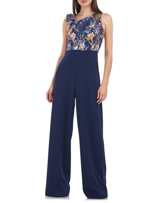 JS Collections Nova Bow Shoulder Wide Leg Jumpsuit in Blue Lyst