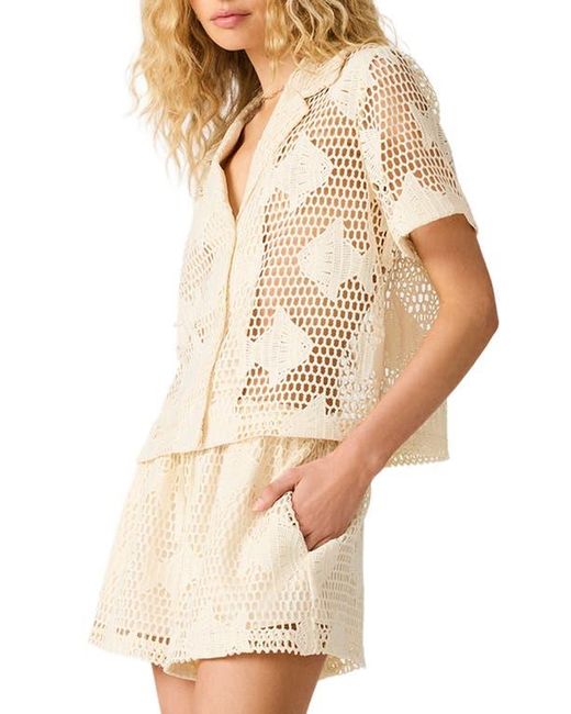 Steve Madden Natural Sandra Fish Sheer Lace Camp Shirt