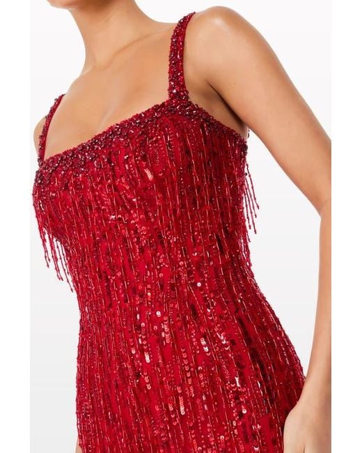 Jenny Packham Red Fleur Embellished Maxi Dress